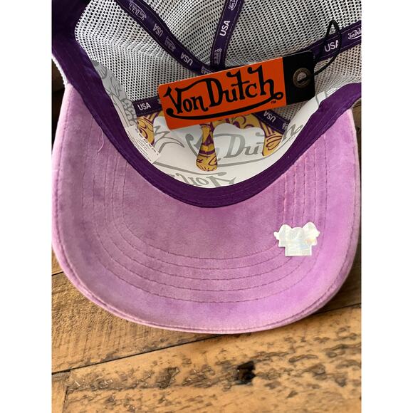 NWT VON DUTCH Official Purple Velvet Trucker Hat Upside down Logo Y2K - Picture 10 of 10